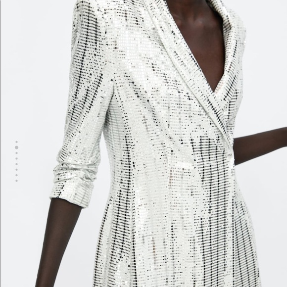 Zara Dresses Zara Sequin Blazer Dress Whitesilver Poshmark